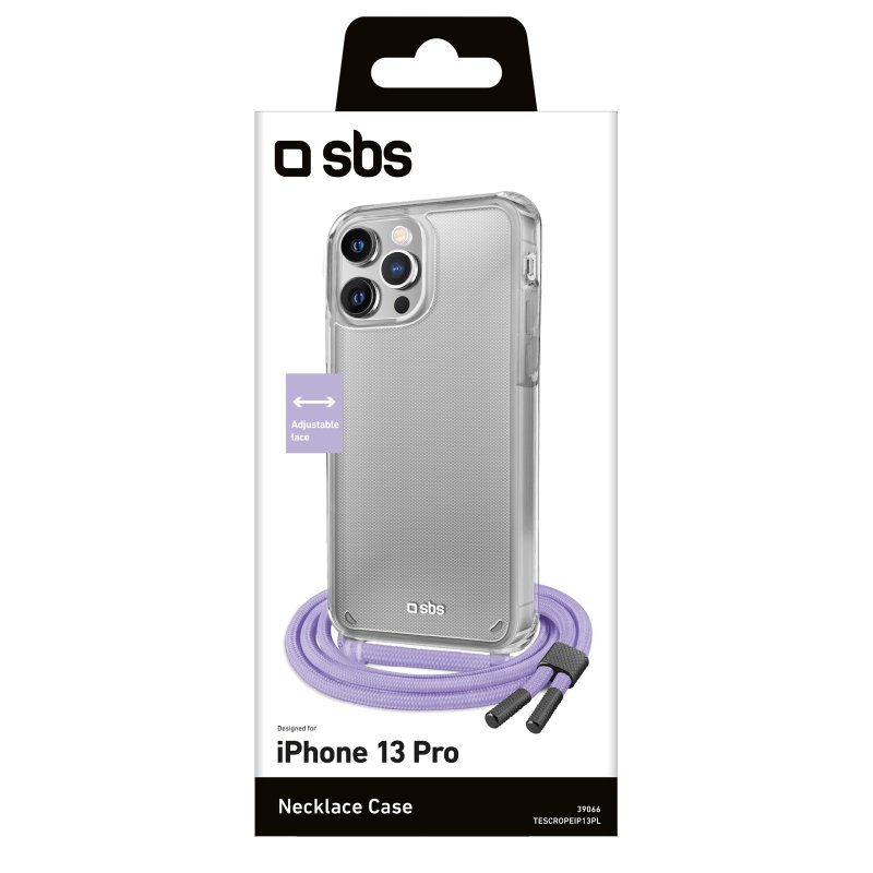 Transparent cover with coloured neck strap for iPhone 13 Pro