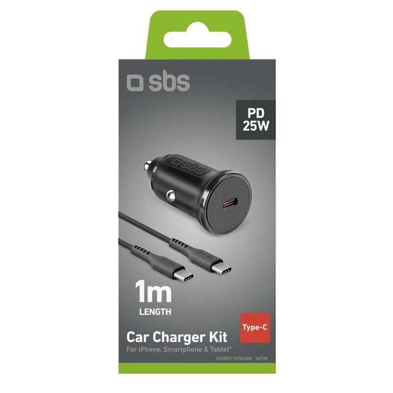 PD 25 Watt car charger kit + USB-C USB-C cable