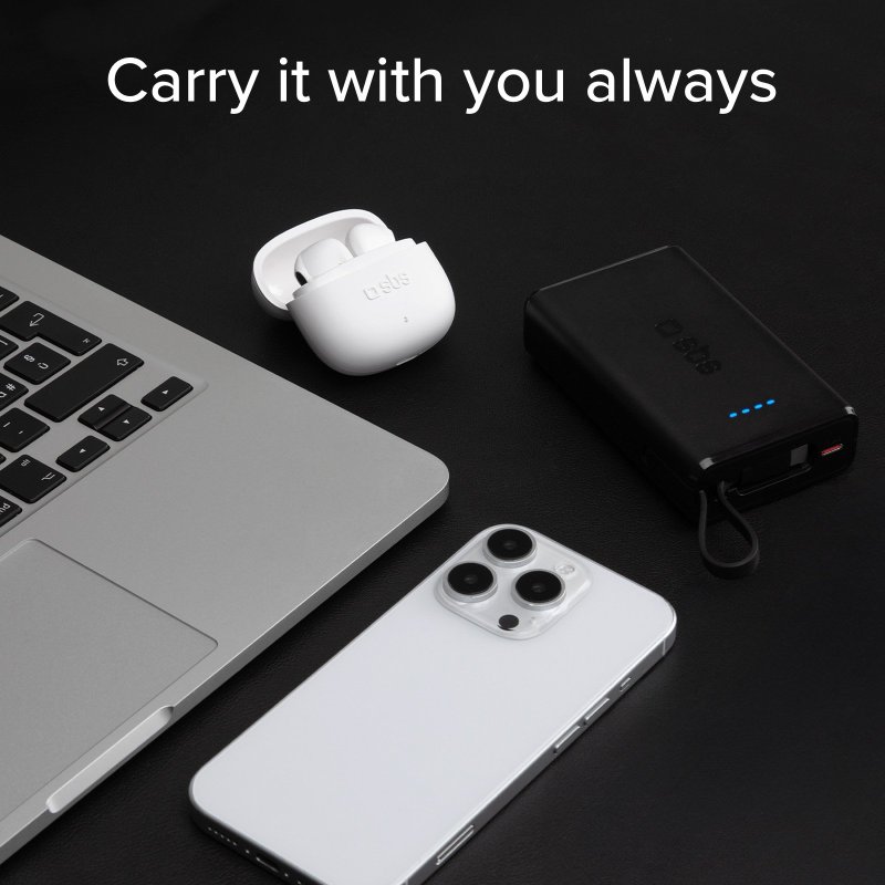 20W 10000mAh Power Delivery power bank with built-in USB-C cable