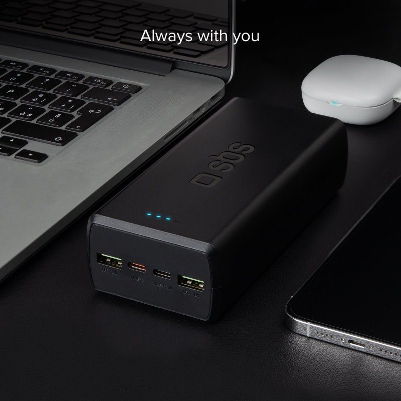 30,000 mAh power bank with 2 USB-C ports and 2 USB-A ports